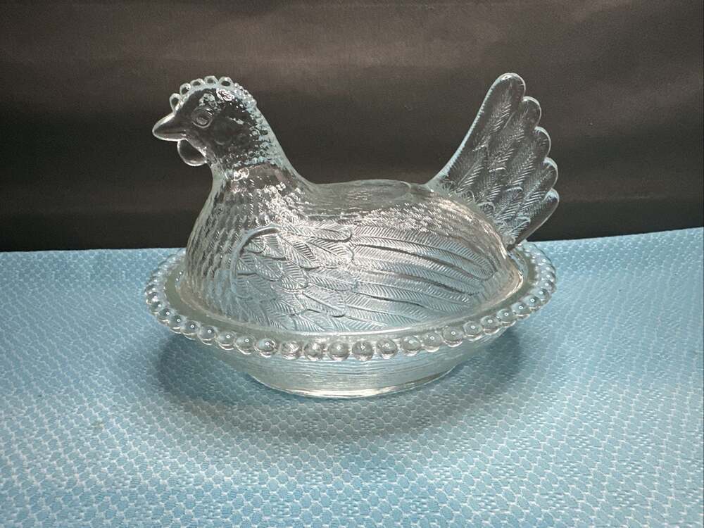 Antique Vintage Hen On A Nest Light Clear Glass Indiana Glass Candy Dish 7inch